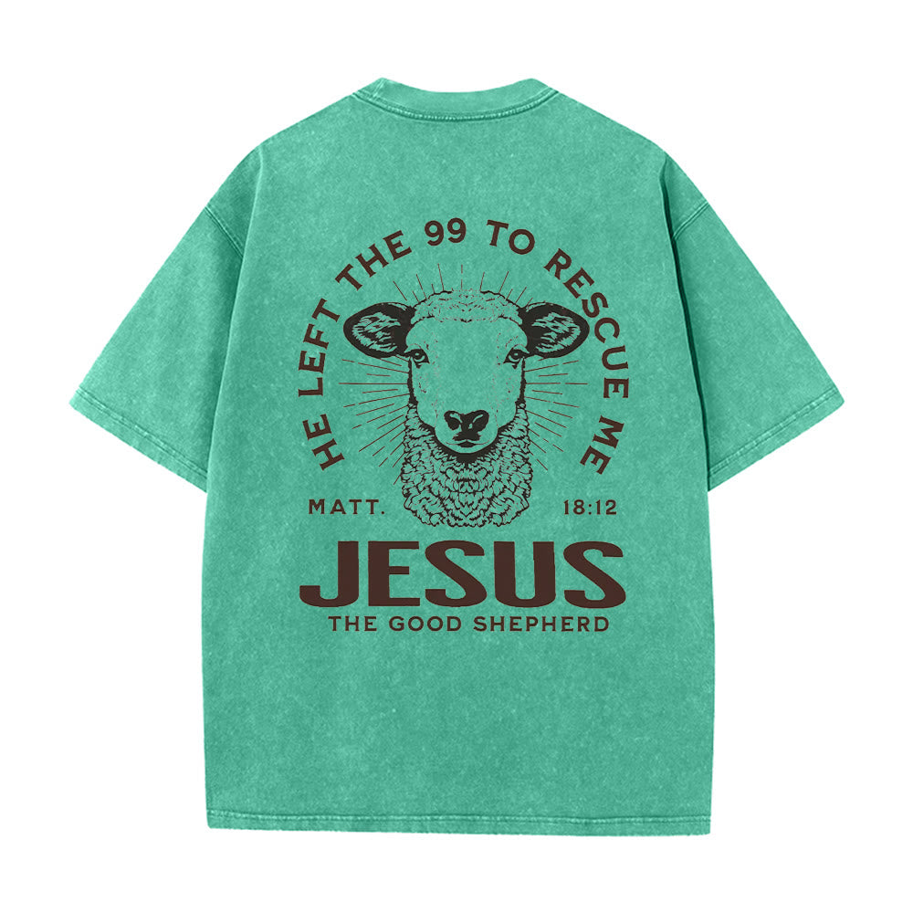 Christianartworkshop "He Left The 99 To Rescue Me" Unisex Washed T-Shirt - Green - 5XL - image 16