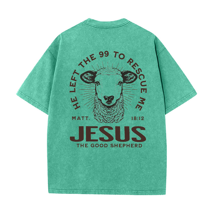 Christianartworkshop "He Left The 99 To Rescue Me" Unisex Washed T-Shirt - Green - 5XL - image 16