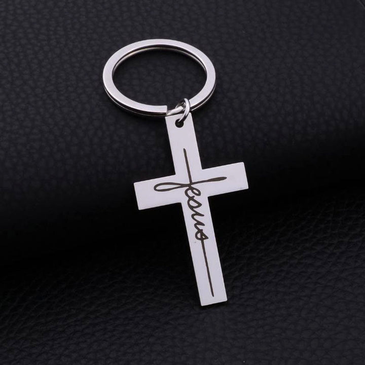Christianartworkshop Jesus Cross Faith Keychain: His Name in Daily Moments - Silver - image 0