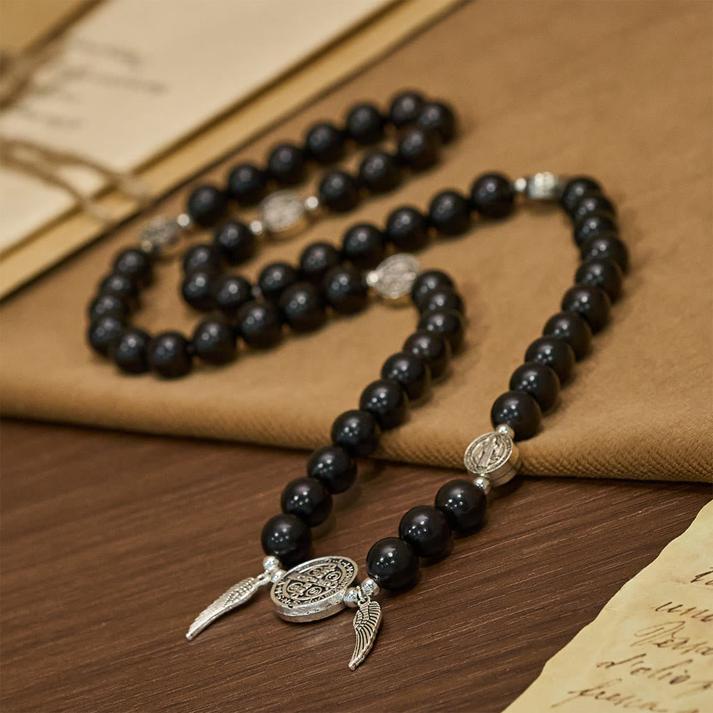 Christianartworkshop Miraculous Medal & Angel Wing Blood SandalWood Bead Bracelet - image 11