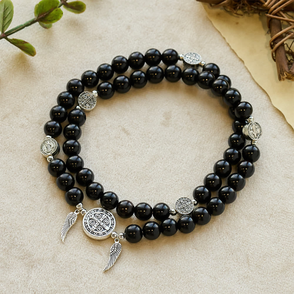 Christianartworkshop Miraculous Medal & Angel Wing Blood SandalWood Bead Bracelet - Ebony - image 7