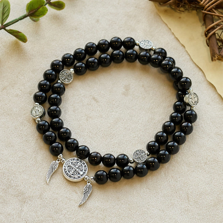 Christianartworkshop Miraculous Medal & Angel Wing Blood SandalWood Bead Bracelet - Ebony - image 7