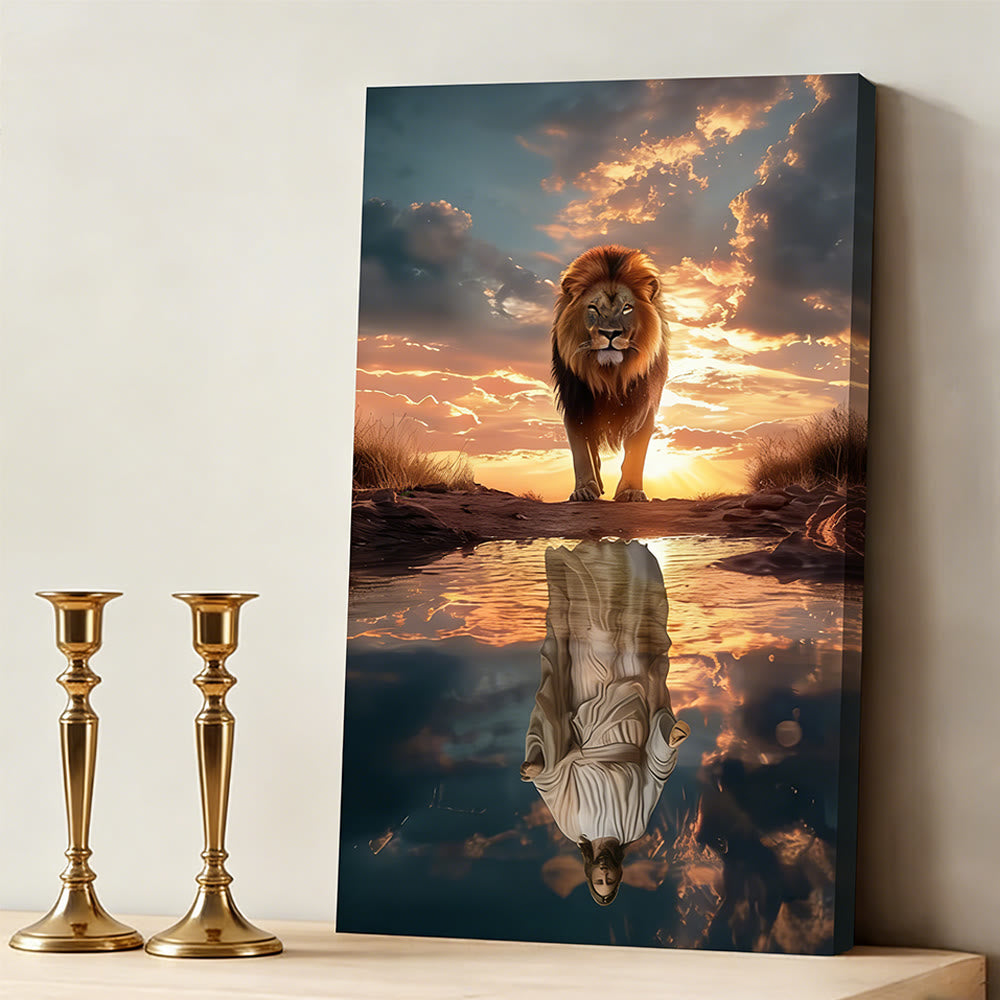 Christianartworkshop Lion & Jesus Reflection: Divine Majesty & Sacred Humility Wall Art Print - image 3