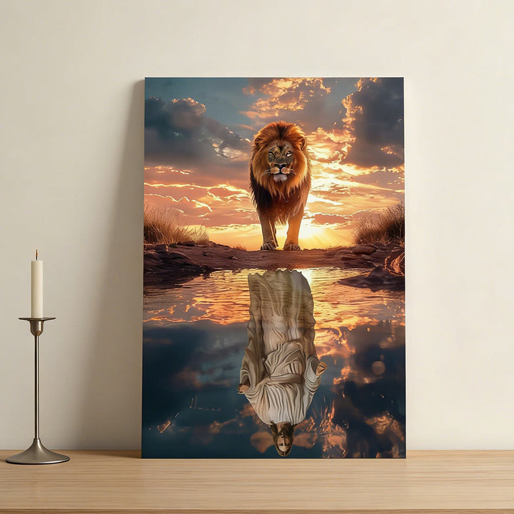 Christianartworkshop Lion & Jesus Reflection: Divine Majesty & Sacred Humility Wall Art Print - Framed Canvas Painting - 11.81''*15.75''0.71"/30*40*1.8cm - image 0