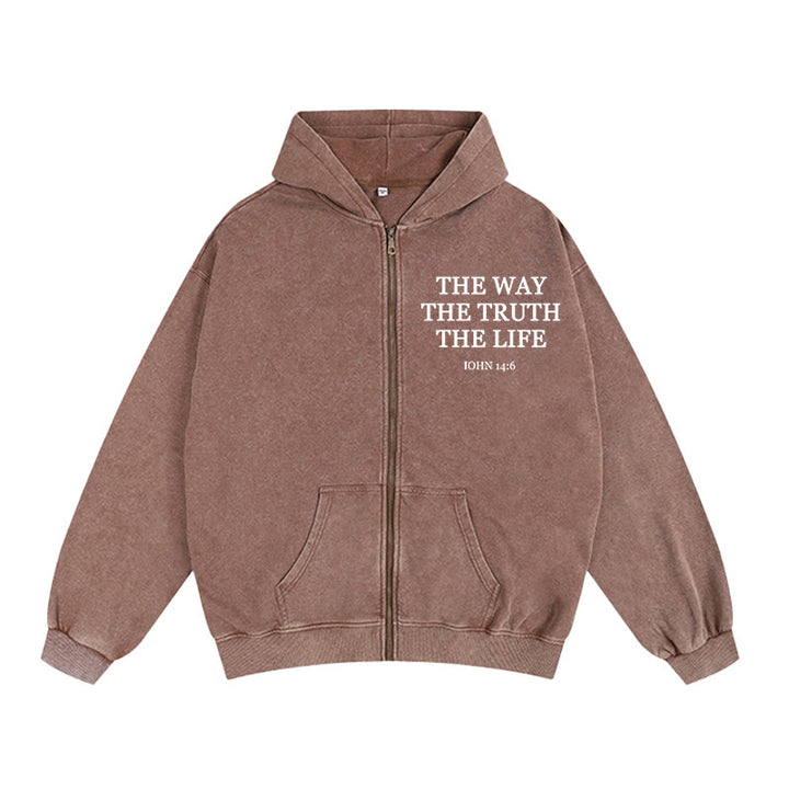 Christianartworkshop John 14:6 Zip-Up Hooded Jacket: Faithful Comfort for Church & Daily Life - Coffee - 2XL - image 0