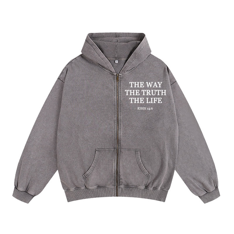 Christianartworkshop John 14:6 Zip-Up Hooded Jacket: Faithful Comfort for Church & Daily Life - Grey - 2XL - image 5