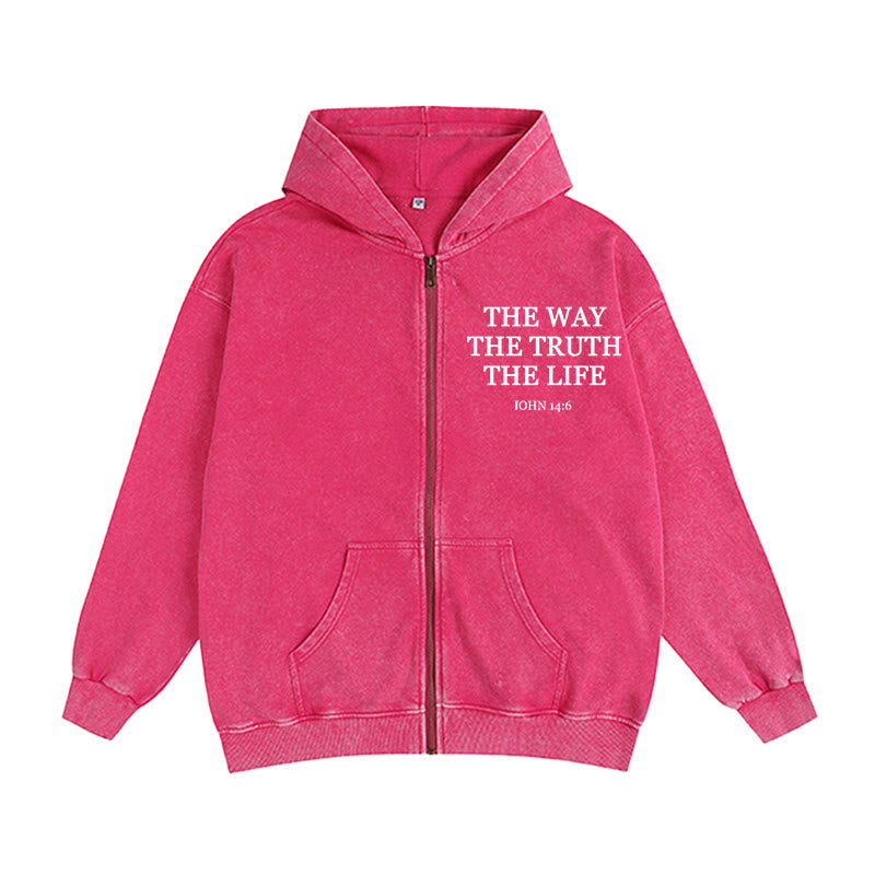 Christianartworkshop John 14:6 Zip-Up Hooded Jacket: Faithful Comfort for Church & Daily Life - Rose - 2XL - image 7