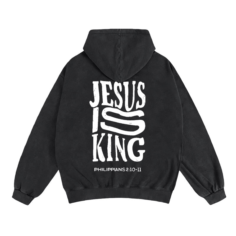 Christianartworkshop Jesus Is King Zip-Up Hooded Jacket: Philippians 2:10-11 Faith Statement - Black - 2XL - image 7