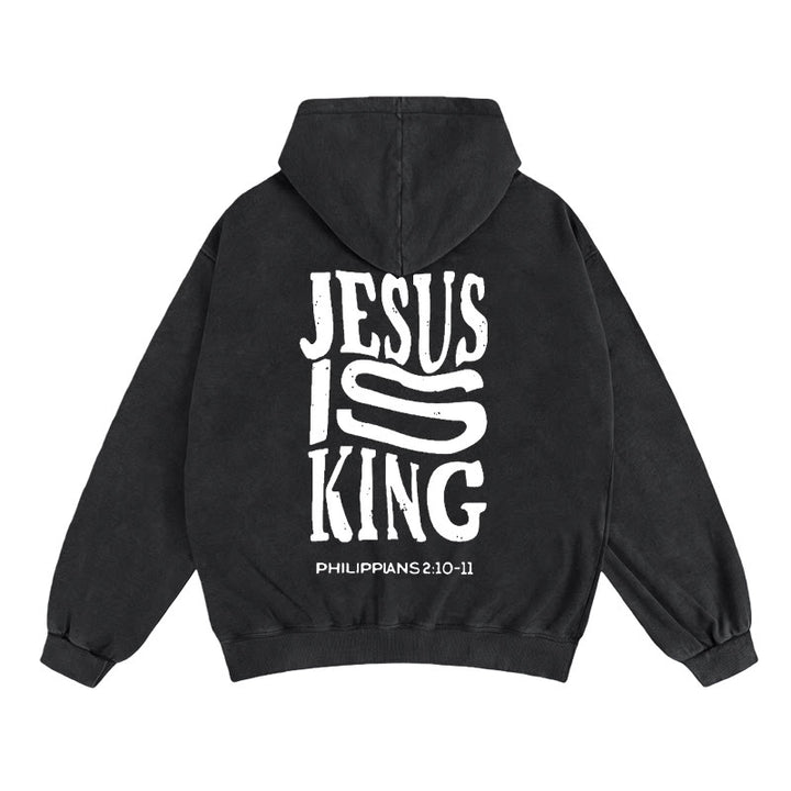 Christianartworkshop Jesus Is King Zip-Up Hooded Jacket: Philippians 2:10-11 Faith Statement - Black - 2XL - image 7