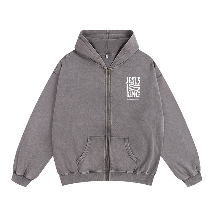 Christianartworkshop Jesus Is King Zip-Up Hooded Jacket: Philippians 2:10-11 Faith Statement - image 1