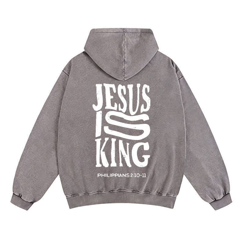 Christianartworkshop Jesus Is King Hooded Jacket: Philippians 2:10-11 Faith Statement - Grey - 2XL - image 0