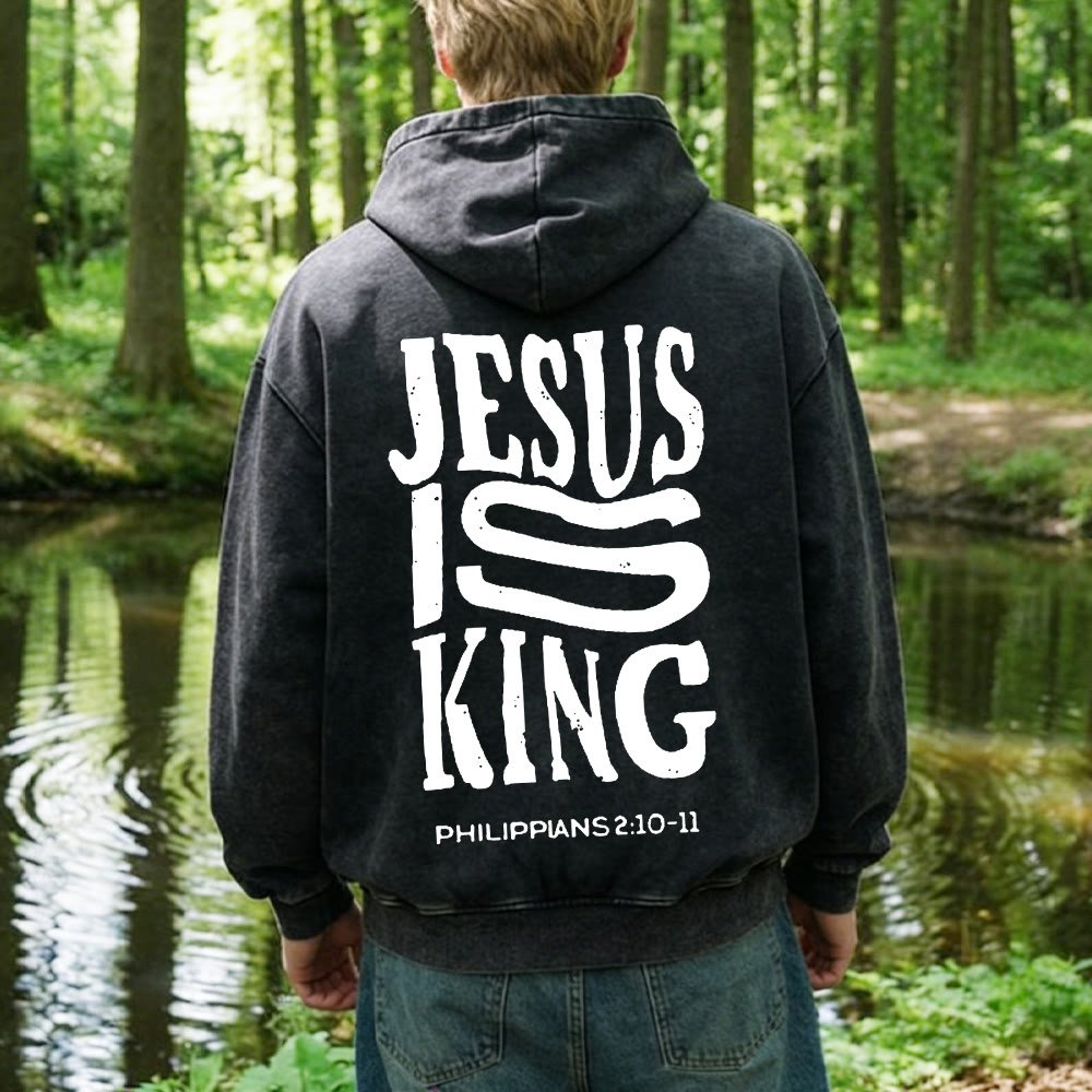 Christianartworkshop Jesus Is King Zip-Up Hooded Jacket: Philippians 2:10-11 Faith Statement - image 9