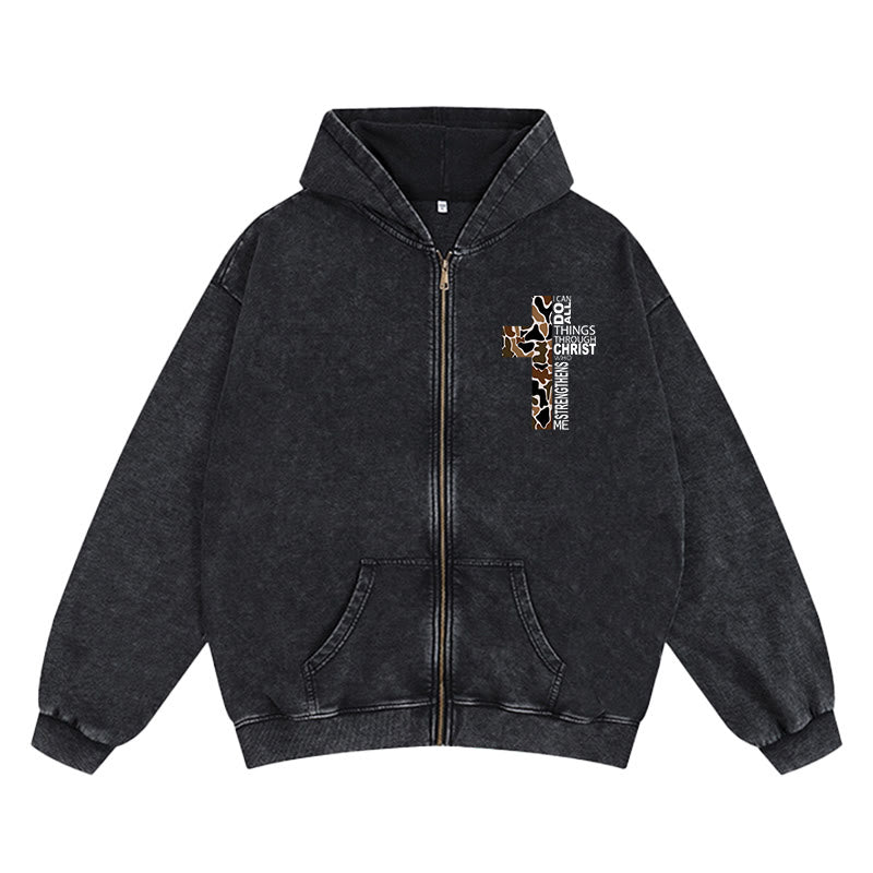 Christianartworkshop Cross Motif Hooded Jacket: All Things Through Christ for Church & Daily - Black - 2XL - image 0