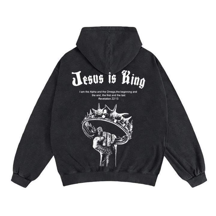 Christianartworkshop Jesus is King Zip-Up Hooded Jacket: Stylish Faith with Revelation 22:13 - Black - 2XL - image 7