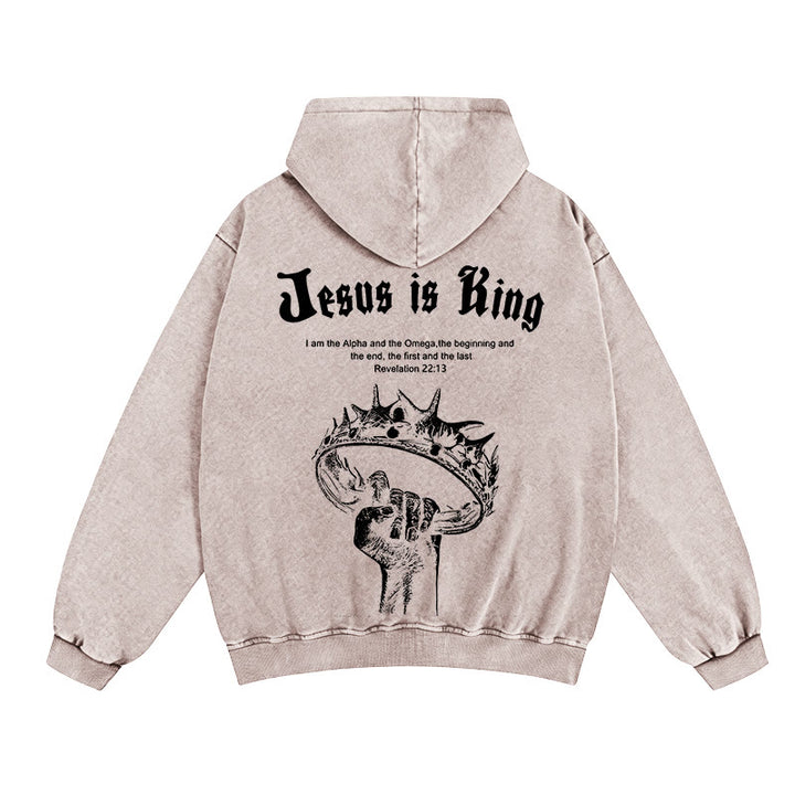 Christianartworkshop Jesus is King Zip-Up Hooded Jacket: Stylish Faith with Revelation 22:13 - Apricot - 2XL - image 0