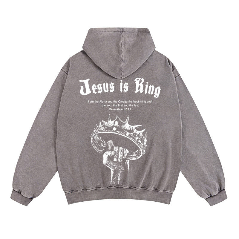 Christianartworkshop Jesus is King Zip-Up Hooded Jacket: Stylish Faith with Revelation 22:13 - Grey - 2XL - image 4