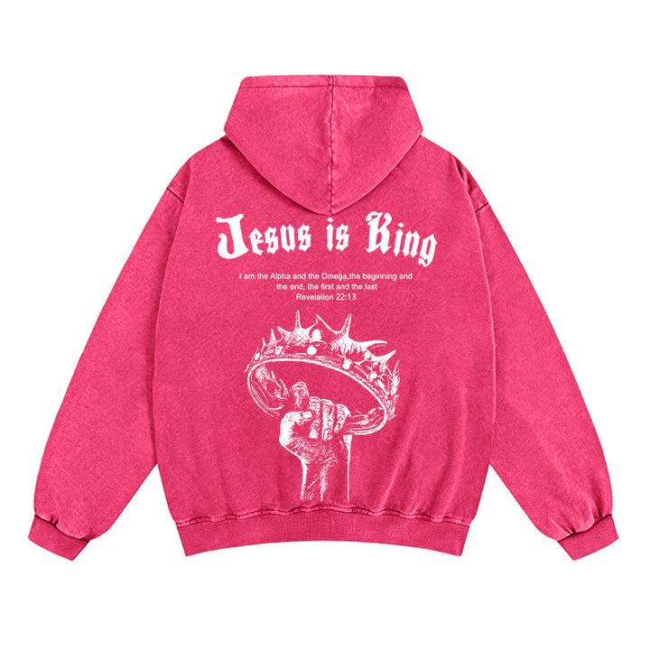 Christianartworkshop Jesus is King Zip-Up Hooded Jacket: Stylish Faith with Revelation 22:13 - Rose - 2XL - image 14
