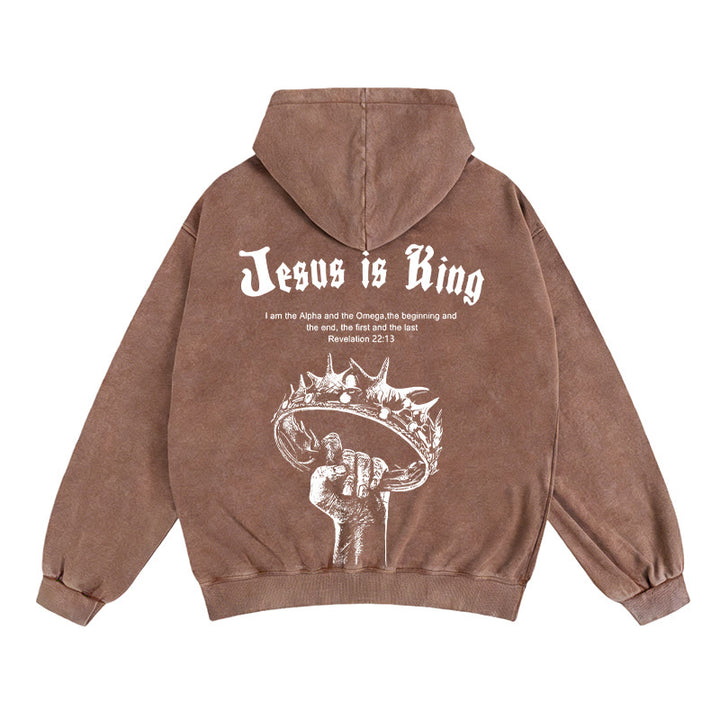 Christianartworkshop Jesus is King Zip-Up Hooded Jacket: Stylish Faith with Revelation 22:13 - Coffee - 2XL - image 11