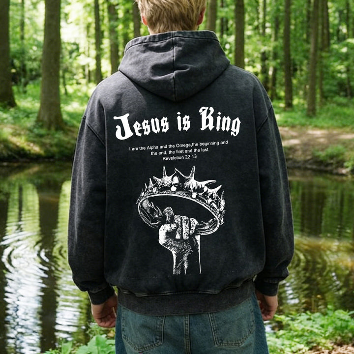 Christianartworkshop Jesus is King Zip-Up Hooded Jacket: Stylish Faith with Revelation 22:13 - image 9