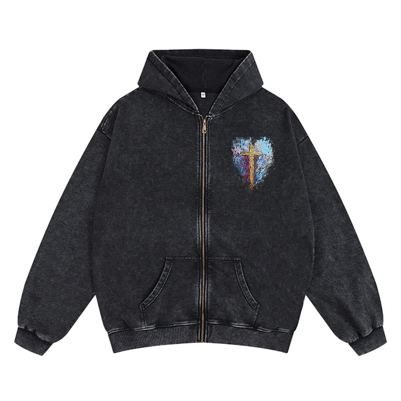 Christianartworkshop Art Cross Zip-Up Hooded Jacket: Daily Reminder of Faith & Beauty - Black - 2XL - image 4