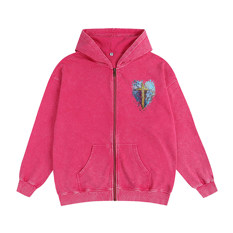 Christianartworkshop Art Cross Zip-Up Hooded Jacket: Daily Reminder of Faith & Beauty - Rose - 2XL - image 0