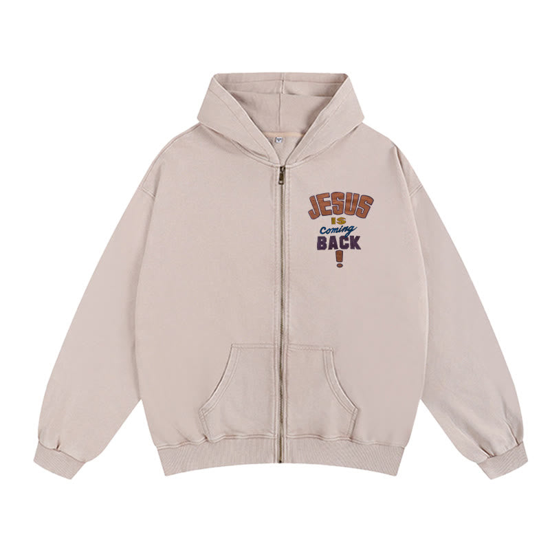 Christianartworkshop Jesus Is Coming Back Zip-Up Hooded Jacket: Faithful Hope for Daily Wear - Apricot - 2XL - image 0