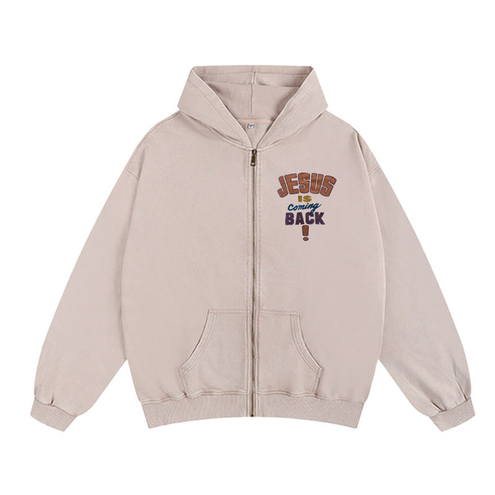 Christianartworkshop Jesus Is Coming Back Zip-Up Hooded Jacket: Faithful Hope for Daily Wear - Apricot - 2XL - image 0