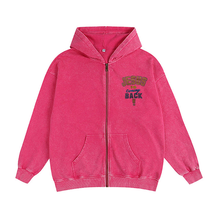 Christianartworkshop Jesus Is Coming Back Zip-Up Hooded Jacket: Faithful Hope for Daily Wear - Rose - 2XL - image 10