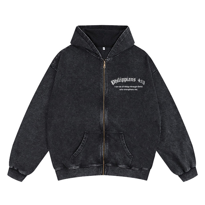 Christianartworkshop Philippians 4:13 Zip-Up Hooded Jacket: Faith Gift with Strength Message - image 1