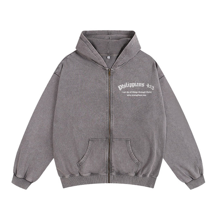 Christianartworkshop Philippians 4:13 Zip-Up Hooded Jacket: Faith Gift with Strength Message - image 9