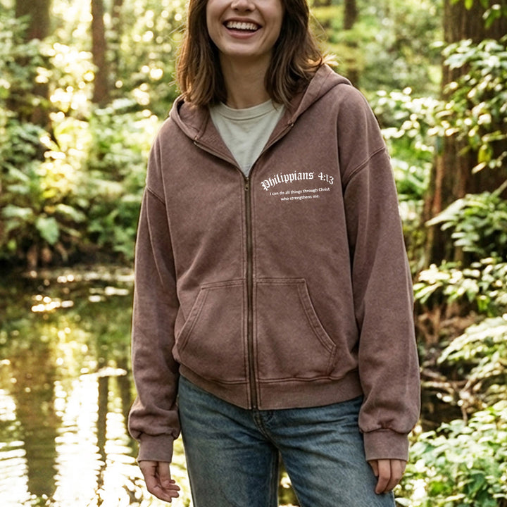 Christianartworkshop Philippians 4:13 Zip-Up Hooded Jacket: Faith Gift with Strength Message - image 16