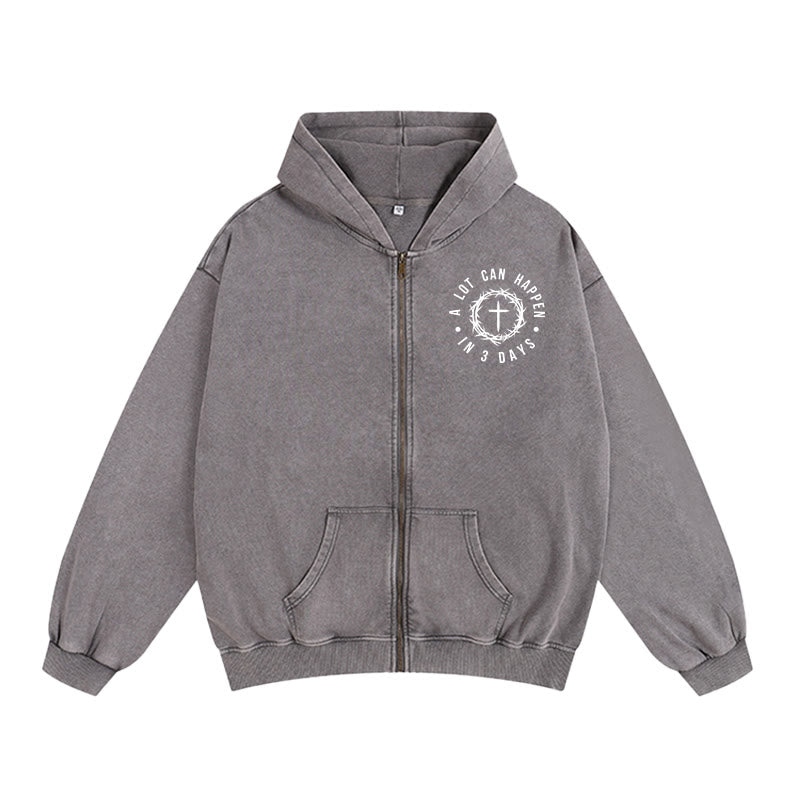 Christianartworkshop 3 Days Miracle Zip-Up Hooded Jacket: Resurrection Faith for Daily Wear - Grey - 2XL - image 5