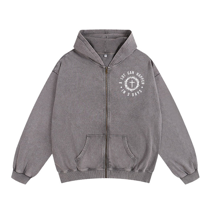Christianartworkshop 3 Days Miracle Zip-Up Hooded Jacket: Resurrection Faith for Daily Wear - Grey - 2XL - image 5