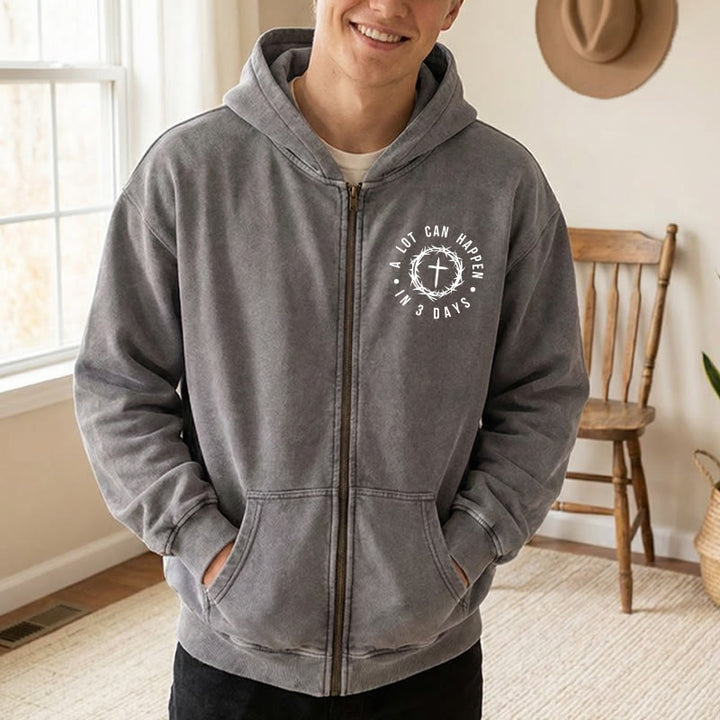Christianartworkshop 3 Days Miracle Zip-Up Hooded Jacket: Resurrection Faith for Daily Wear - image 6