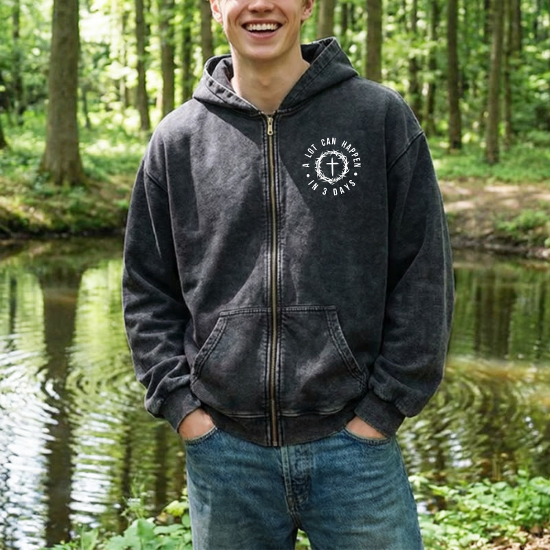 Christianartworkshop 3 Days Miracle Zip-Up Hooded Jacket: Resurrection Faith for Daily Wear - image 3