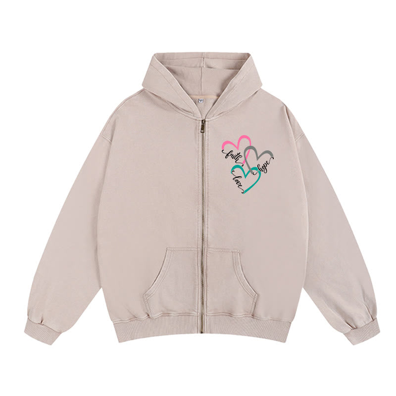 Christianartworkshop Triple Heart Faith-Inspired Zip-Up Hooded Jacket: Daily Wear for Devotion - Apricot - 2XL - image 3