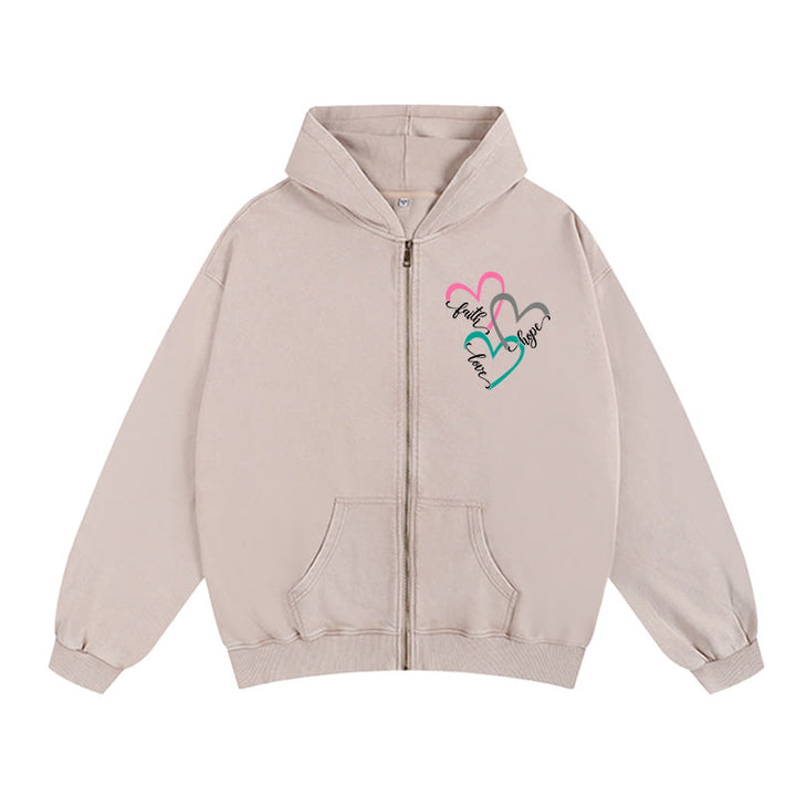 Christianartworkshop Triple Heart Faith-Inspired Zip-Up Hooded Jacket: Daily Wear for Devotion - Apricot - 2XL - image 3