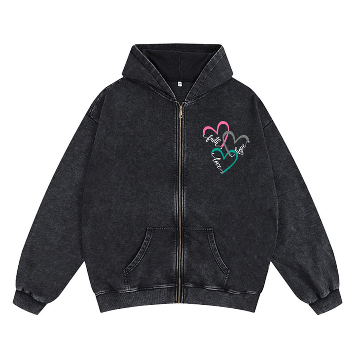 Christianartworkshop Triple Heart Faith-Inspired Zip-Up Hooded Jacket: Daily Wear for Devotion - Black - 2XL - image 0