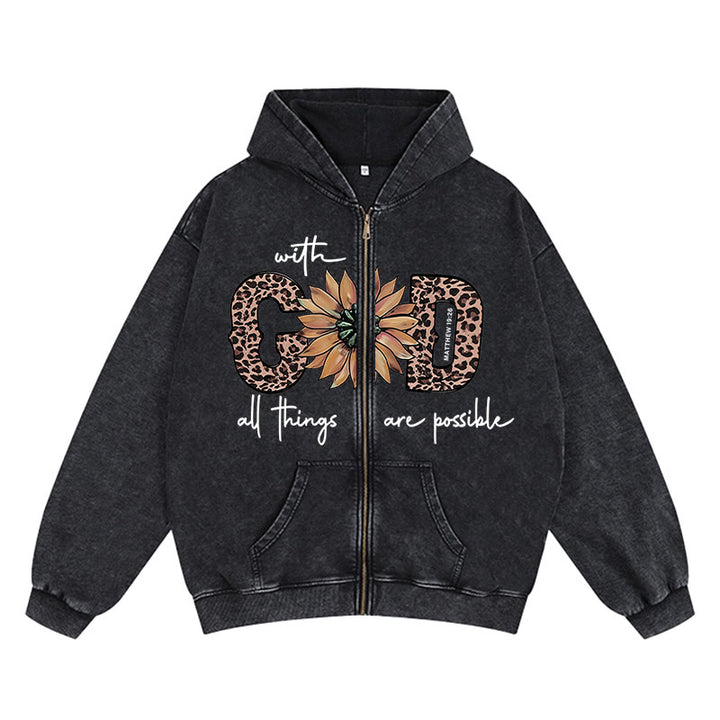 Christianartworkshop GOD-Inspired Sunflower Graphic Zip-Up Hooded Jacket: Daily Faith Reminder - Black - 2XL - image 3