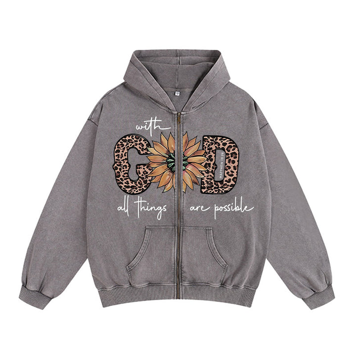 Christianartworkshop GOD-Inspired Sunflower Graphic Zip-Up Hooded Jacket: Daily Faith Reminder - Grey - 2XL - image 6