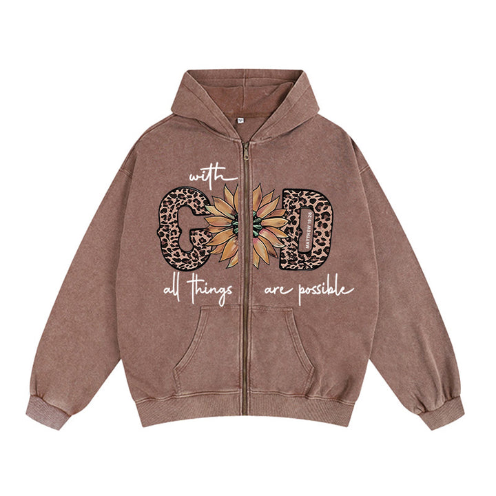 Christianartworkshop GOD-Inspired Sunflower Graphic Zip-Up Hooded Jacket: Daily Faith Reminder - Coffee - 2XL - image 8