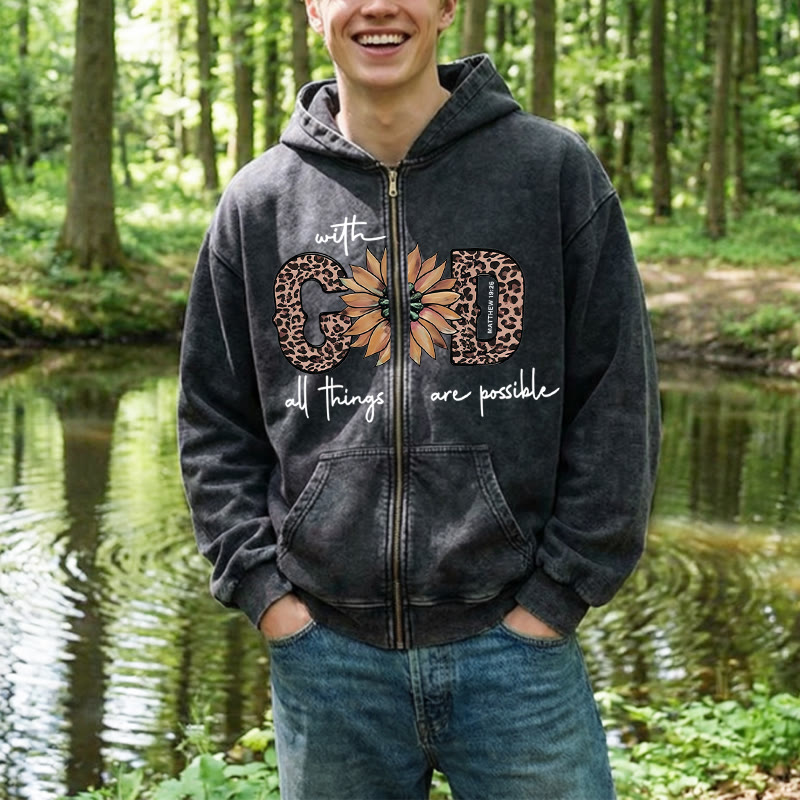 Christianartworkshop GOD-Inspired Sunflower Graphic Zip-Up Hooded Jacket: Daily Faith Reminder - image 4