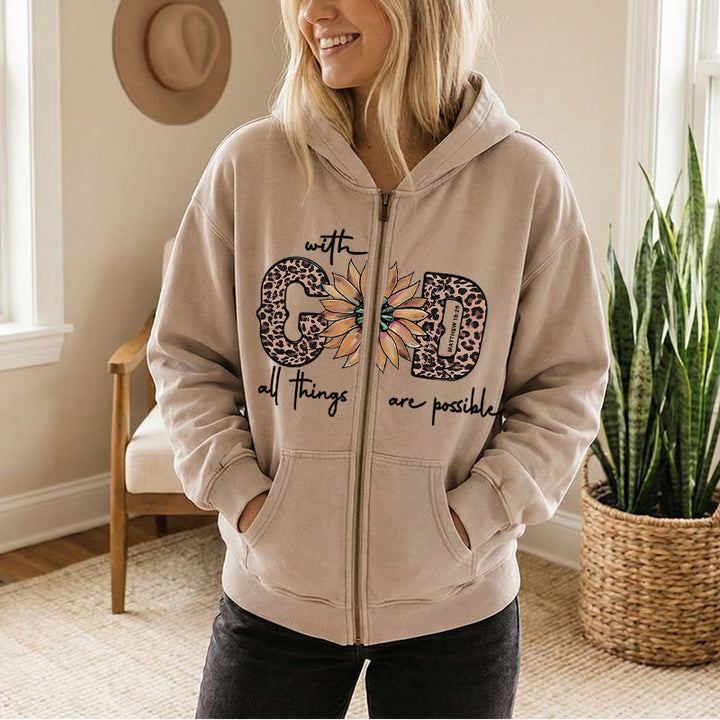 Christianartworkshop GOD-Inspired Sunflower Graphic Zip-Up Hooded Jacket: Daily Faith Reminder - image 1