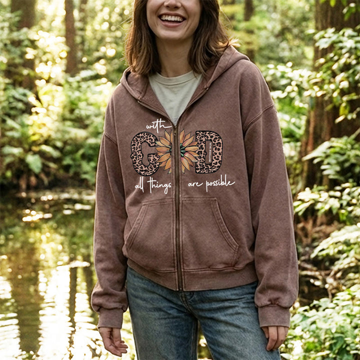 Christianartworkshop GOD-Inspired Sunflower Graphic Zip-Up Hooded Jacket: Daily Faith Reminder - image 9