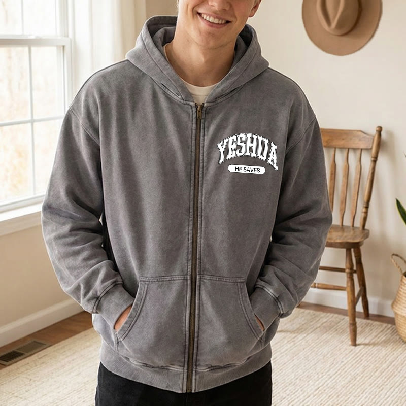 Christianartworkshop YESHUA He Saves Graphic Zip-Up Hooded Jacket: Blend of Faith & Casual Fashion - image 9