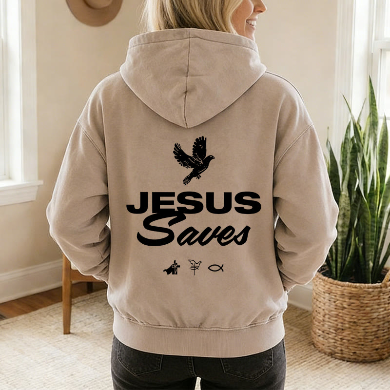 Christianartworkshop Dove & Cross Jesus Saves Zip-Up Hooded Jacket: Spiritual Comfort for Every Day - image 5