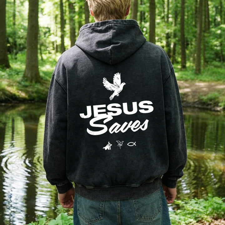 Christianartworkshop Dove & Cross Jesus Saves Zip-Up Hooded Jacket: Spiritual Comfort for Every Day - image 9