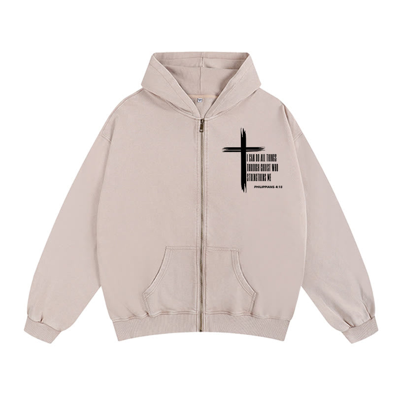 Christianartworkshop Philippians 4:13 Cross Zip-Up Hooded Jacket: Biblical Inspiration in Casual Wear - Apricot - 2XL - image 4