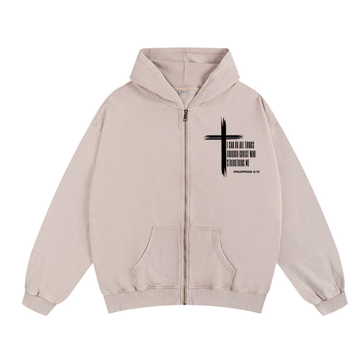 Christianartworkshop Philippians 4:13 Cross Zip-Up Hooded Jacket: Biblical Inspiration in Casual Wear - Apricot - 2XL - image 4