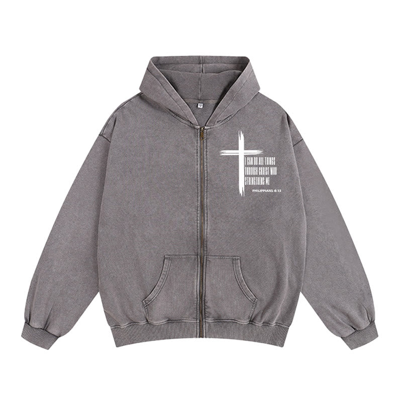 Christianartworkshop Philippians 4:13 Cross Zip-Up Hooded Jacket: Biblical Inspiration in Casual Wear - Grey - 2XL - image 10